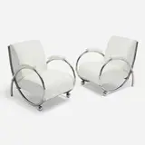 Clc, Saxhorn lounge chairs, pair, c. 1945, leather upholstery, chrome-plated steel