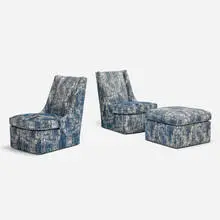 Donghia, Lounge chairs, pair and ottoman