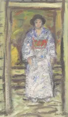 Untitled by John Houston, oil on board 26 x 15.5cm ., sold Jun 2020