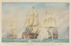 'The Battle of St. Vincent' by Harold Wyllie, 1928, etching with aquatint in colours, sold May 2025