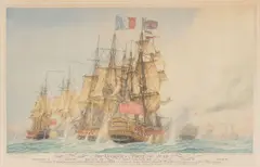 'The Glorious First of June' by Harold Wyllie, 1928, etching with aquatint in colours, sold May 2025