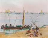 Francisco Nunes Branco, Mending the nets, oil on canvas