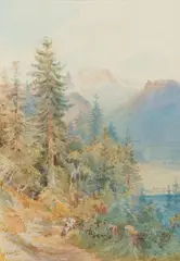 Nicholas Chevalier, Alpine scene, watercolour