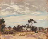 Algernon Talmage, Ra, Roi, Rwa, Trees by the coast, oil on board