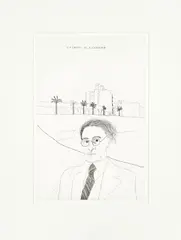 David Hockney R.A., Portrait of Cavafy in Alexandria, from Illustrations for Fourteen Poems from C.P. Cavafy (Edition B) (Scottish Arts Council 47), Etching, 1966, on wove paper, from the portfolio edition of 550