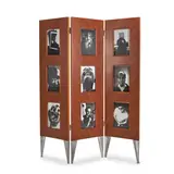 with fitted glass frames for pictures or other decorations, and cast aluminum legs, stamped "Aleph by Starck," ht. 76, wd. 60 3/4 in. by Le Paravent de L'Autre Screen By Philippe Starck, sold Nov 2025