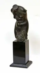 Mario Korbel, Torso of a woman, bronze with light green patina on a stone base
