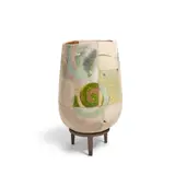 Rick Dillingham, Cylinder 10.83.2, partially glazed and gilt raku, wrought iron stand, incised 'Dillingham' and dated on underside