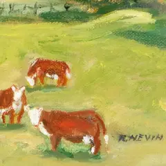 Richard Nevin, Cows in Pasture, oil on canvas