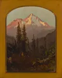 William Keith, Mount Hood, Indian Camp, oil on canvas laid to board