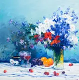Omar Hamdi Malva, Blue still life, oil on canvas