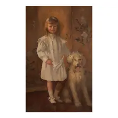 American School, Portrait of a Child and Dog, oil on canvas