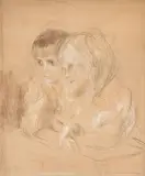 Franz von Lenbach, A Portrait of Two Young Children, pencil and chalk on pressed paperboard