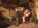 Carlo Facchinetti, Admiring the New Arrival, oil on canvas