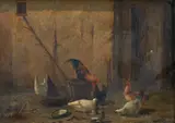 Eugène Rémy Maes, Chickens and Chicks in the Farmyard, oil on canvas