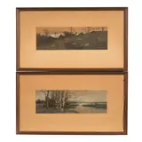 Samuel R. Chaffee, A Pair of Autumn Landscapes, watercolor on paper