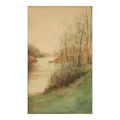 Helen Loomis, A Stream in Autumn, watercolor on board