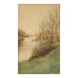 Helen Loomis, A Stream in Autumn, watercolor on board