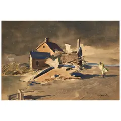 Loran Frederick Wilford, A Figure Walking on the Beach at Nighttime, watercolor on Arches board
