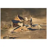 Loran Frederick Wilford, A Figure Walking on the Beach at Nighttime, watercolor on Arches board