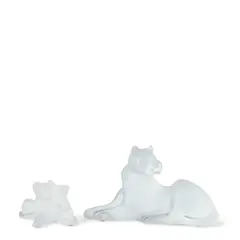 Lalique, FROSTED CRYSTAL "SIMBA" LIONESS AND "TAMBWEE" LION CUBS FIGURINES