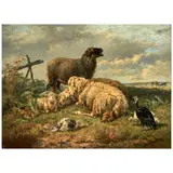 Henri De Beul, Sheep and Turkeys in a Pasture, Oil on board