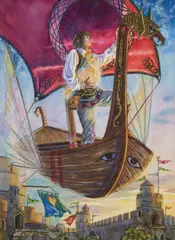Allen Atkinson, ..the ship that could sail on land and on water,..., watercolor on paper