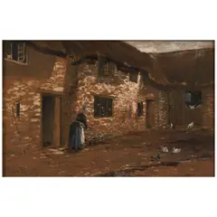 Samuel P.R. Triscott, A Woman and Ducks on a Rural Street, watercolor on board