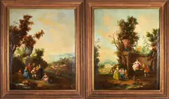 Giuseppe Zais, A Pair of Pastoral Landscapes: The Concert and The Swing, oil on canvas