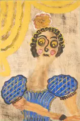 Jesús Reyes Ferreira, Woman in Blue with a Flower in her Hair, gouache on tissue paper