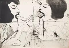Love in Afternoon by Walasse Ting, 1969, Lithograph on Arches paper; numbered and signed '11/15 Ting 69' in pencil center right, sold Aug 2025