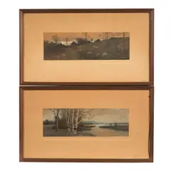 Samuel R. Chaffee, A Pair of Autumn Landscapes, watercolor on paper