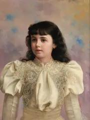 Eugene de Blaas, Portrait of a Girl in White, Half-Length, oil on canvas