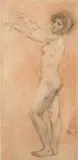 Armand Rassenfosse, A Standing Nude Woman, pencil and red chalk on laid paper