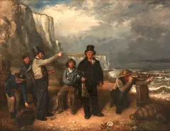W.R. Waters, Figures Awaiting a Ferry by the Shore, oil on canvas