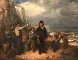 W.R. Waters, Figures Awaiting a Ferry by the Shore, oil on canvas