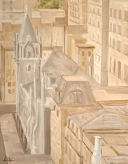 Andrew Sibley, Sepia Cityscape, oil on canvas