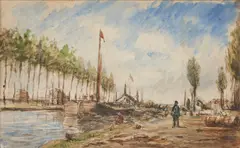 Stanislas Lépine, Bord de Canal, watercolor and pencil on paper
