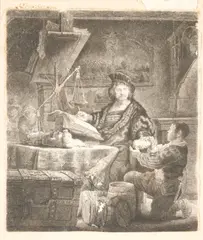 Rembrandt Harmensz van Rijn, Jan Uytenbogaert (The Gold Weigher) (Bartsch/Hollstein 281), 1639, Etching and drypoint on paper; unsigned; posthumous impression