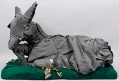 Christian Holstad, House Training #1 (Dancing Goats), mixed media including wool, leather, polyester, rubber, chicken wire, and linen
