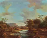 A Pair of Landscapes: Paisage Con Río and Paisaje Arbolado by José María Sampaio Sabarret, oil on panel, sold Apr 2025