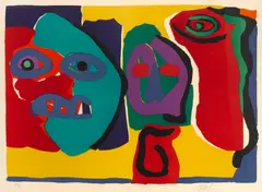 Three Figures by Karel Appel, 1974, Lithograph in colors on wove paper, sold Apr 2025