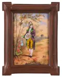 Limoges Enamel Plaque, France, early 20th century, enamels on copper, wood frame, signed l. rt. "Belet," plaque, ht. 4 1/4, wd. 2 7/8, frame, ht. 6, wd. 4 3/4 in., France, early 20th century, enamels on copper, wood frame, signed l