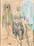 José Manuel Schmill, A Sheet of Figure Studies, 1963, pencil, crayon, and oil on paper