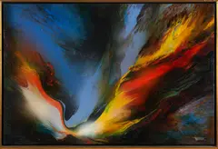 Leonardo Nierman, Biblical Fire, oil on Masonite