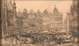 Fernand Janin, Grand Place, Bruxelles, ink, pencil, and gouache on paper
