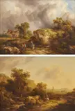 Richard H. Hilder, Figures on a country lane, a pair, oil on panel
