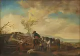 Pieter Wouwerman, A stop for water, oil on canvas