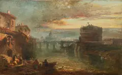 James Vivien De Fleury, A view on the Tiber, St Peter's in the distance, oil on canvas