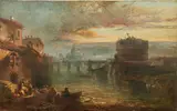 James Vivien De Fleury, A view on the Tiber, St Peter's in the distance, oil on canvas